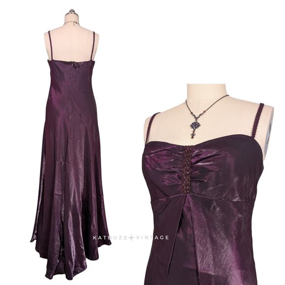 Vintage Prom Dress Maxi Gown L Purple Y2K Bow Goth Babydoll Regency Princess - Picture 2 of 13